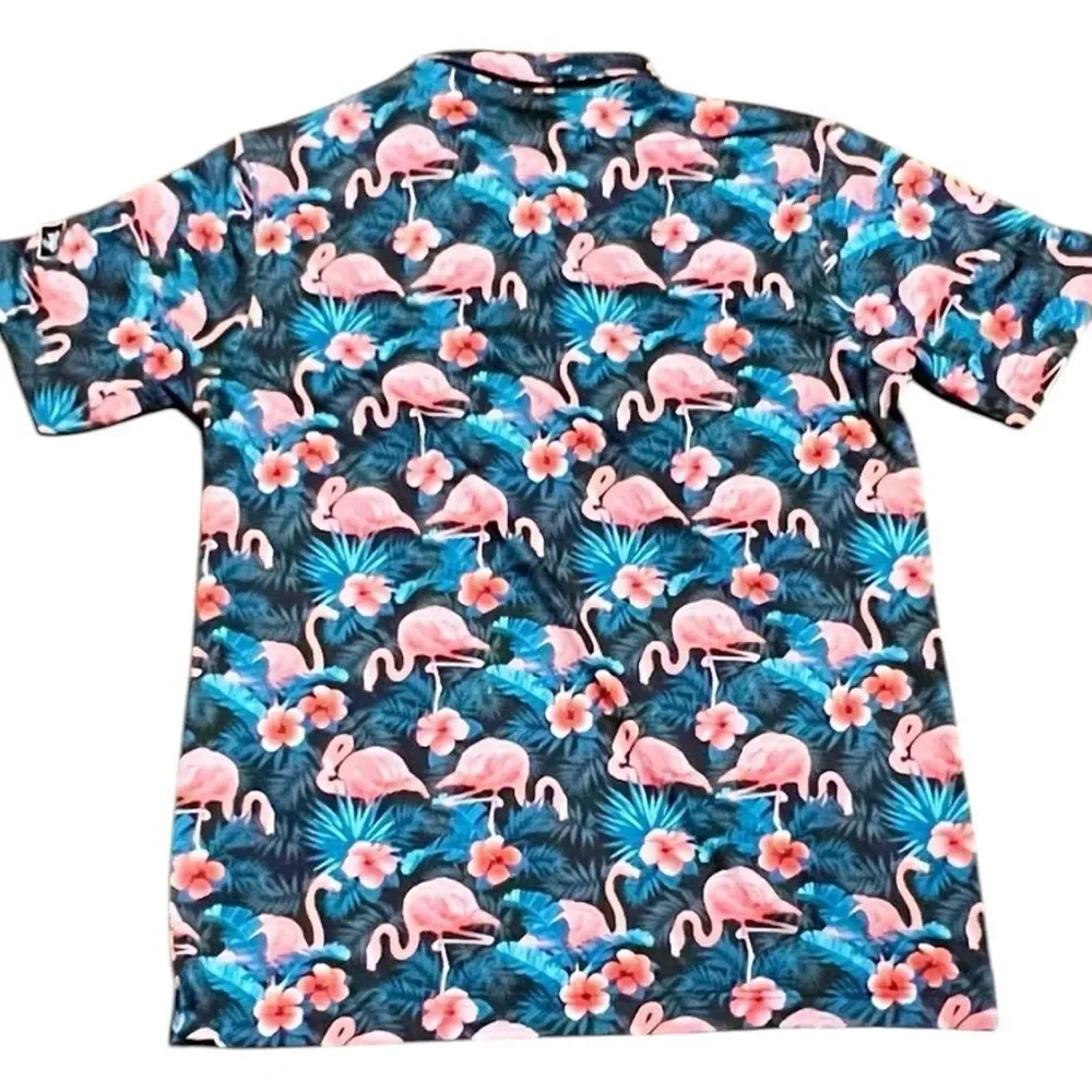 Waggle Golf Polo Flamingo print 🦩 Hawaiian tropical size large - Picture 2 of 5